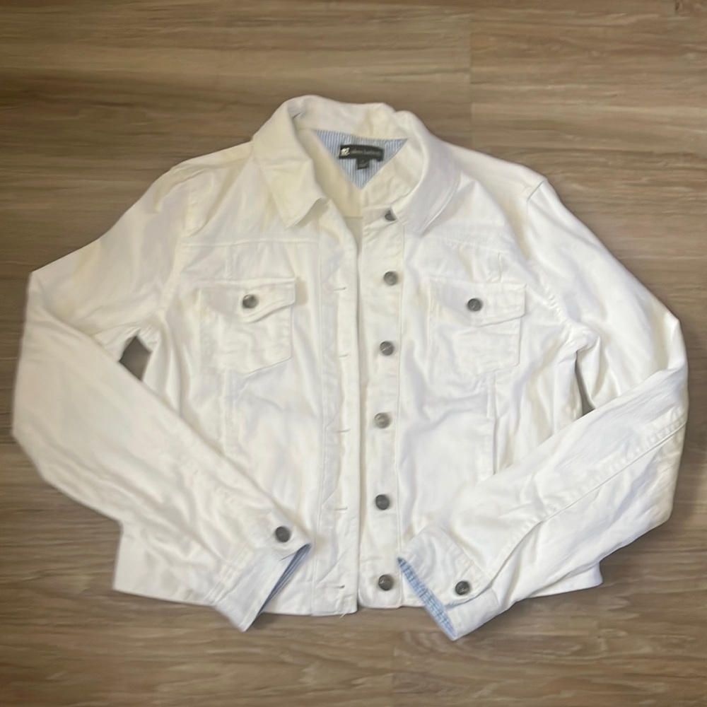 Valerie Bertinelli White Mint Bleached Classic Denim Jacket Large